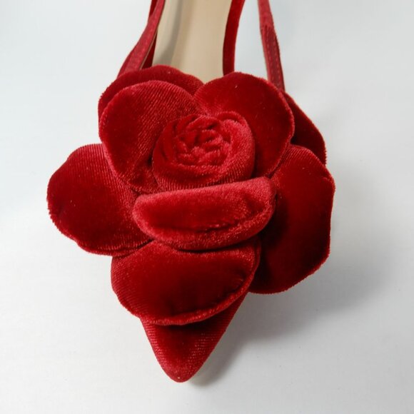 ANTONIO MELANI Ester Velvet Red Flower Heel Pumps Size 6.5 Pointed Toe NEW - Picture 5 of 16